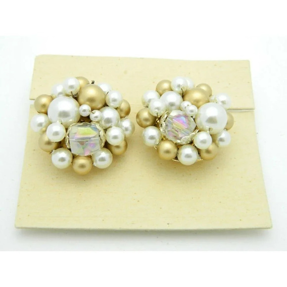 Japan Gold Cream Acrylic AB Crystal Bead Clip-On - Picture 1 of 4